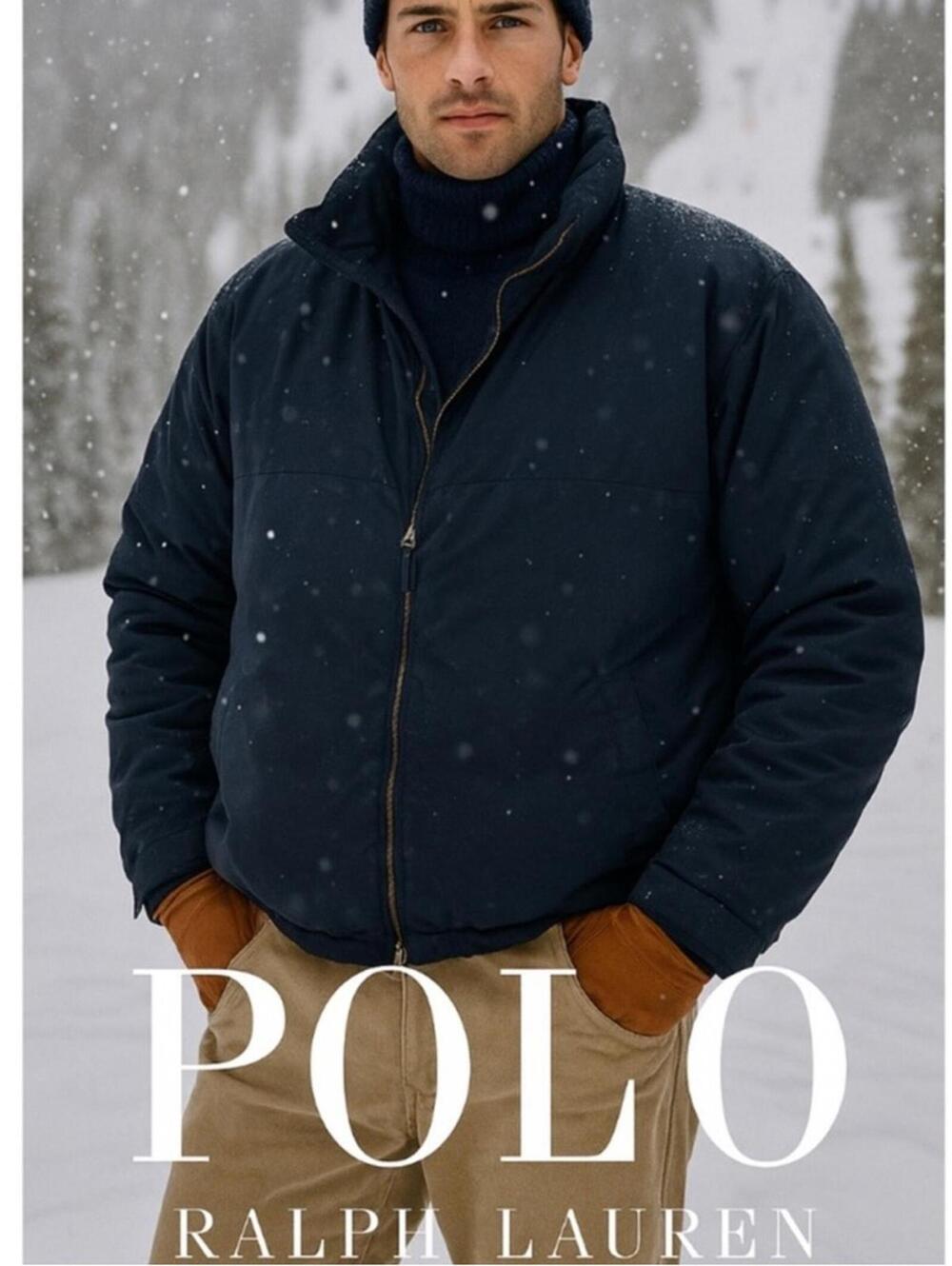 RL POLO Navy Blue Down Feather Coat Bomber Jacket Winter Ski XXLThick Heavy Warm